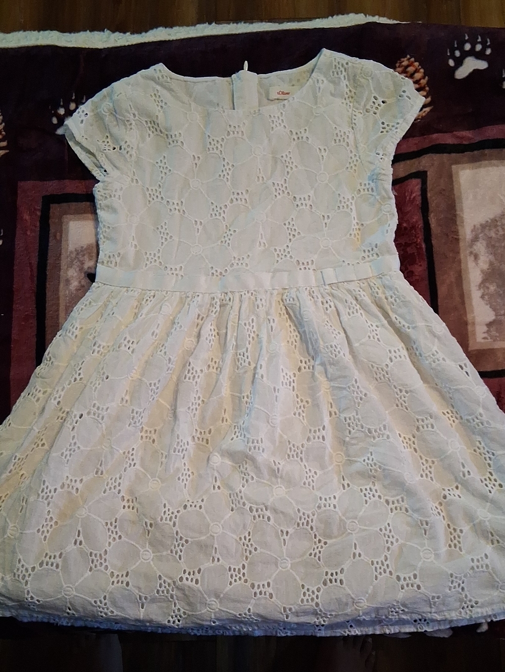 Girls White Lace Party Dress with Bow Waist